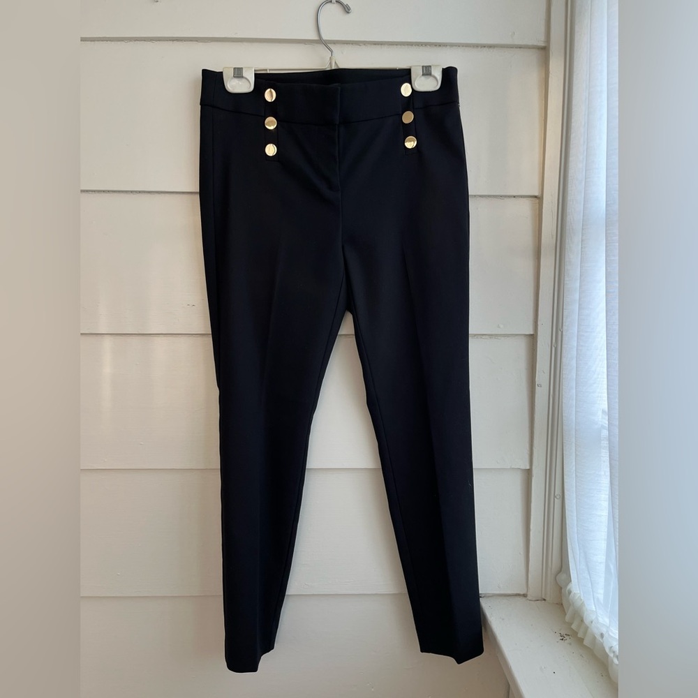 Loft Navy Marisa Pant petite with gold button accents